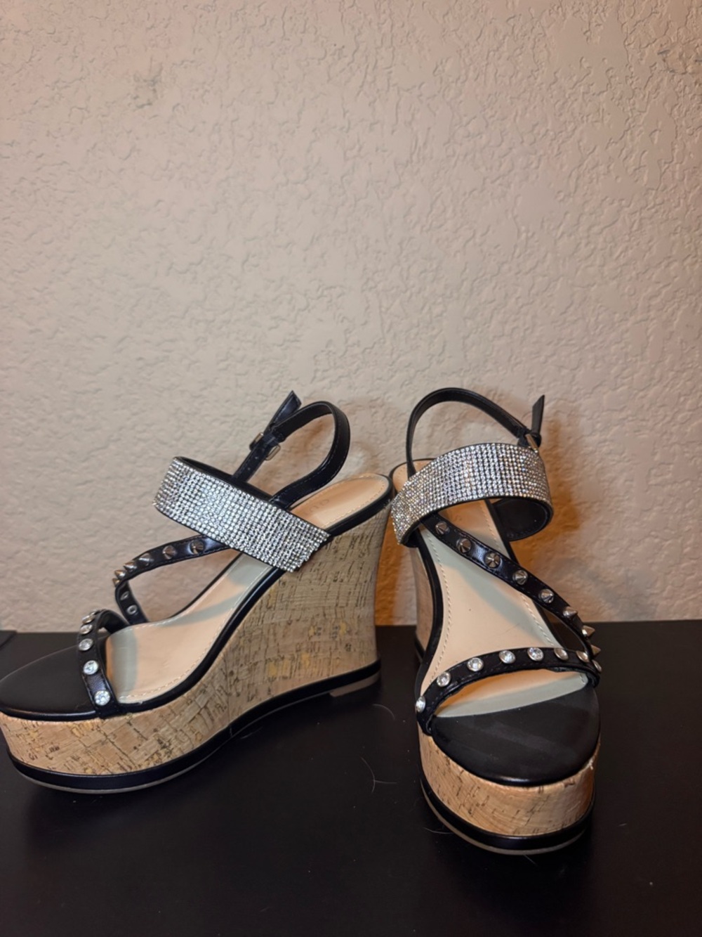 Guess Black Rhinestone Platform Sandals - Picture 2 of 6